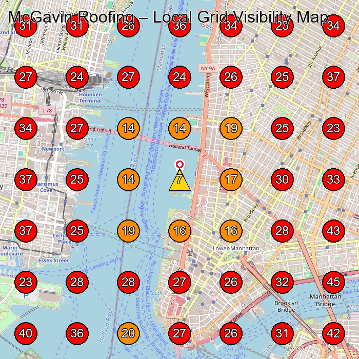 McGavin Roofing GeoGrid visibility map for Roofing Contractor in New York